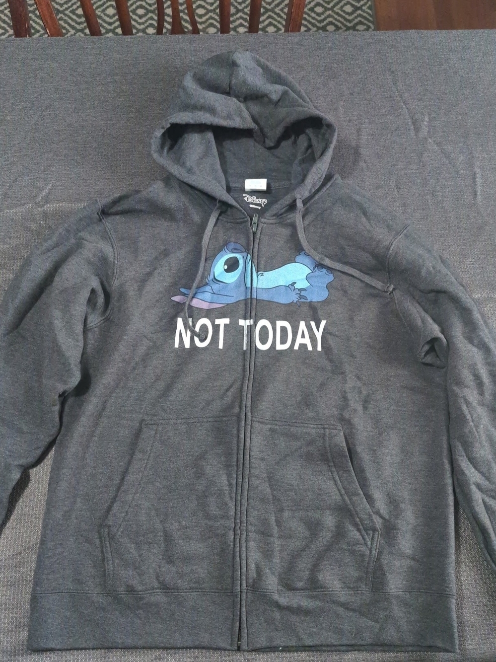 Disney Gray Zip-Up Hoodie with Blue Stitch Graphic